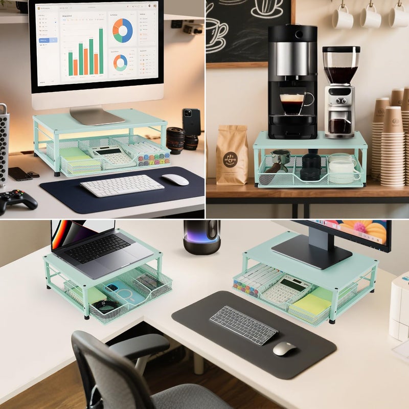 Gugsey Small Laptop Stand for Desk, Monitor Stand Riser, Office Desk Accessories, Computer Desktop Stand with Drawer for Home, Office, School (Mint Green) - Image 3